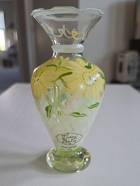Tracy Porter Yellow Floral Hand-Painted Glass Vase